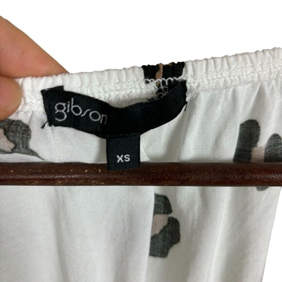 Gibson Animal Print Leopard White Black Wrap Tie Blouse Top Women's Size XS - Picture 3 of 9